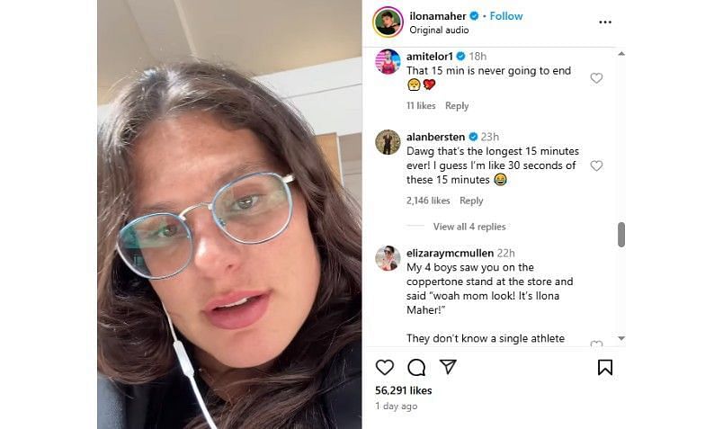 Screenshot of Ilona Maher's Instagram post featuring Alan Bersten's comments | Source: IG/ilonamaher